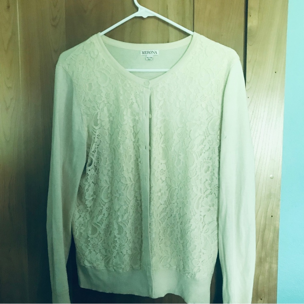 Merona ivory cream lace overlay button up cardigan XL
